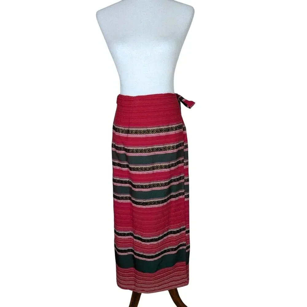 Vintage M Striped Wrap Skirt Piankusol Made in Thailand Boho Resort Vacation